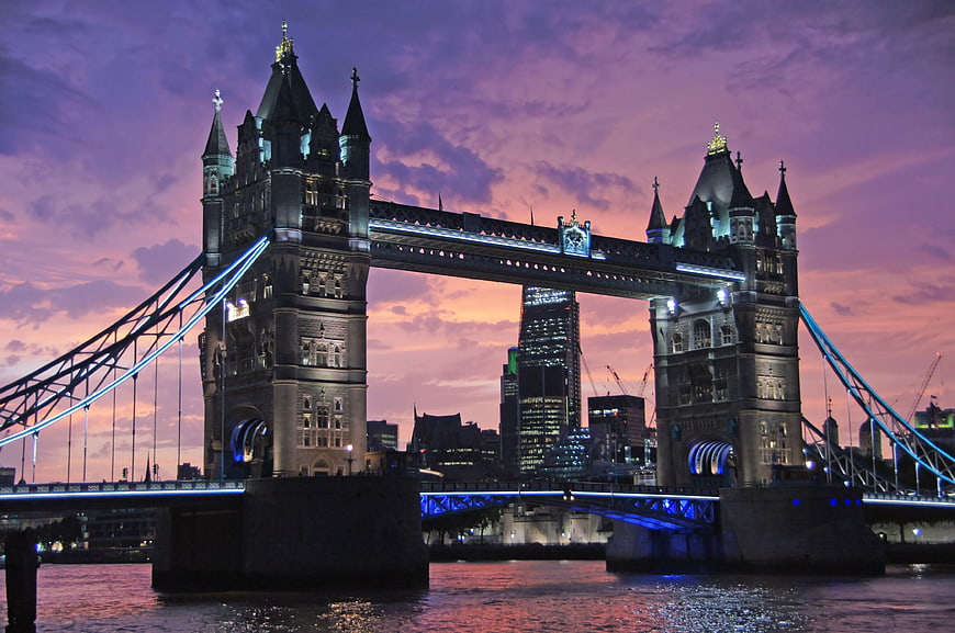 Tower Bridge London at Dusk with Purple Sky