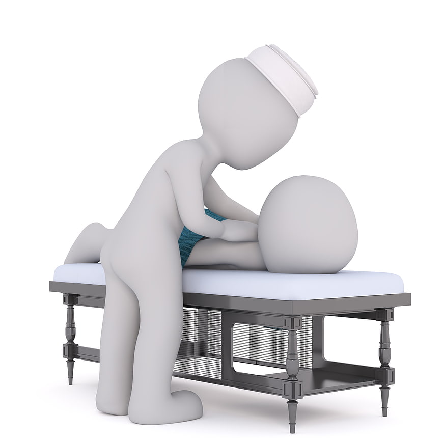 3D nurse giving back massage to patient on table