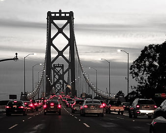 Traffic on San Francisco Bay Bridge at Dusk