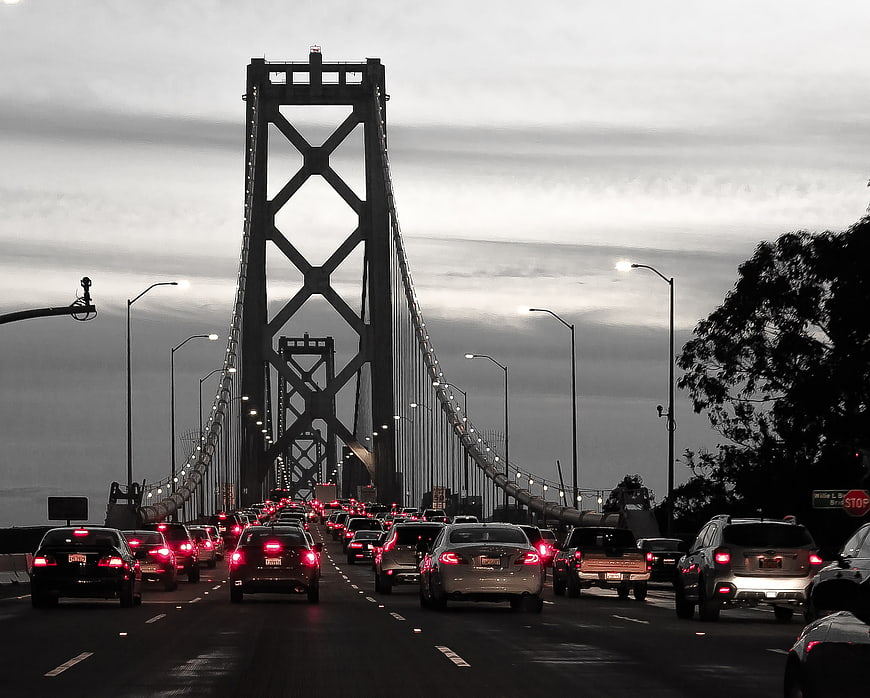 Traffic on San Francisco Bay Bridge at Dusk