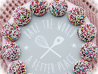 Chocolate Sprinkle Truffles Arranged Around Baking Motto