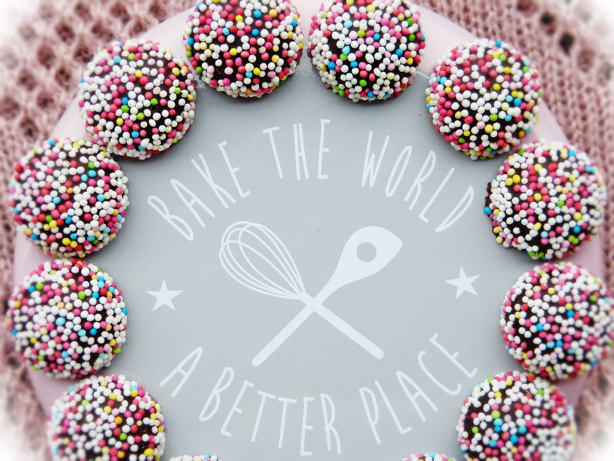 Chocolate Sprinkle Truffles Arranged Around Baking Motto