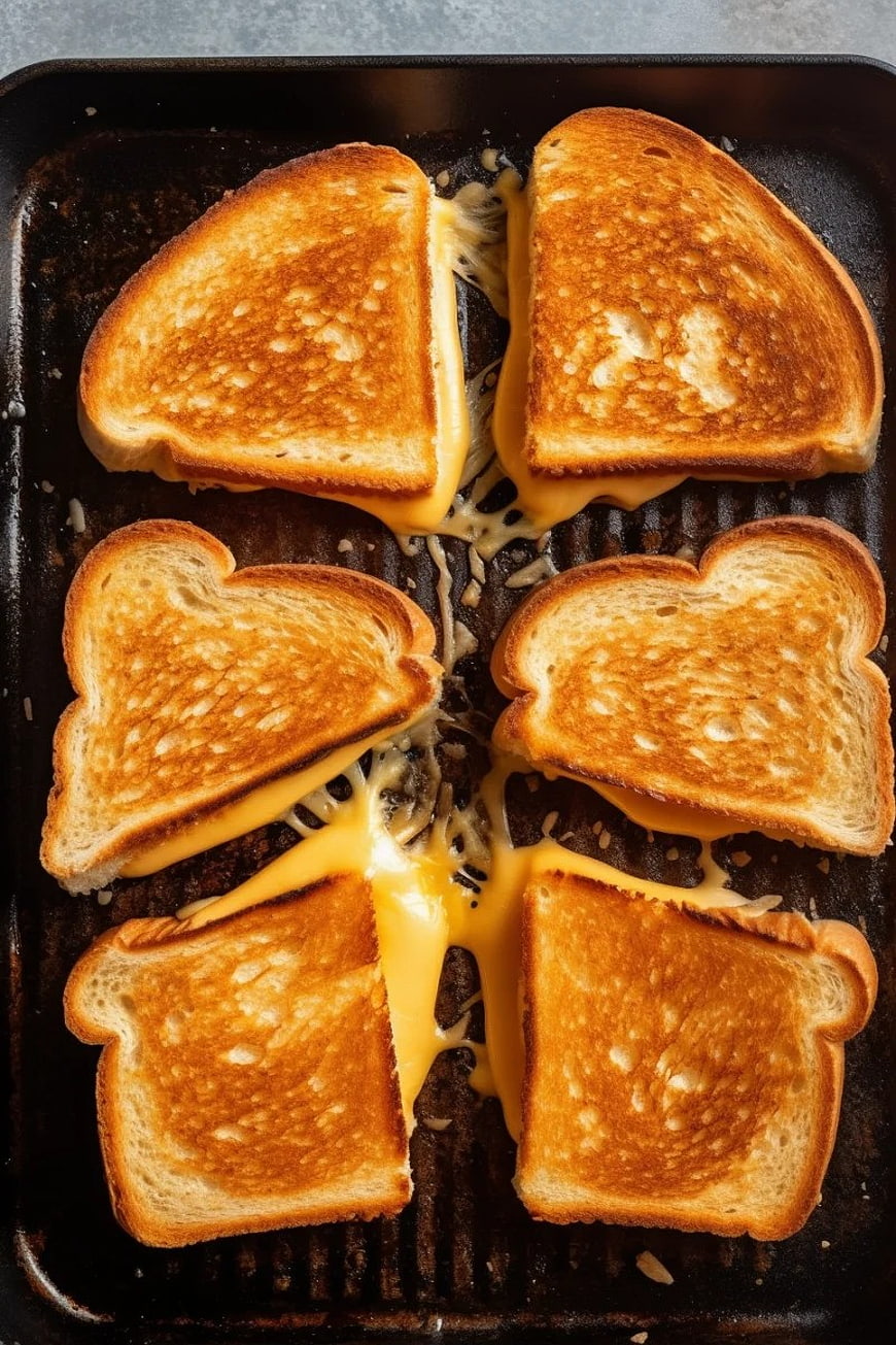 Top View of Grilled Cheese Sandwiches on a Pan
