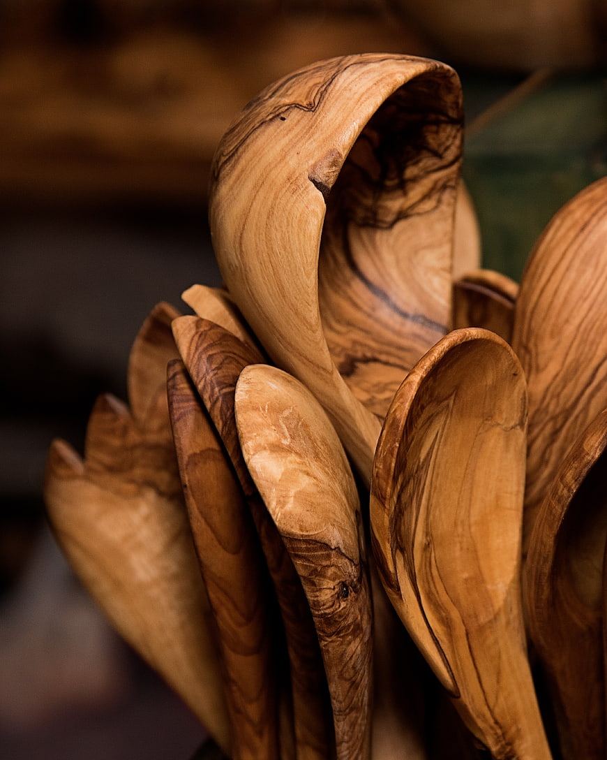 Close-up of Handcrafted Wooden Kitchen Spoons