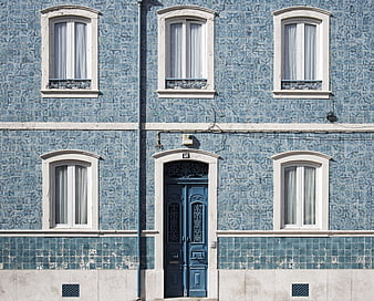 Blue tiled facade of a traditional Portuguese building