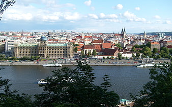 Panoramic View of Prague Cityscape and Vltava River