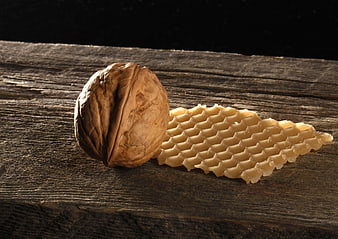 Walnut and Honeycomb on Rustic Wood