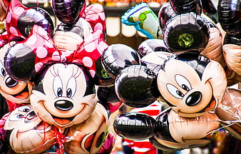 Mickey and Minnie Mouse Foil Balloons at Amusement Park