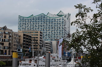 Elbphilharmonie Concert Hall in Hamburg Port with Boats
