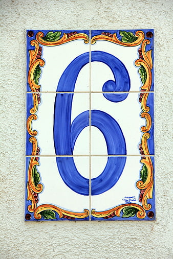 Traditional Hand-Painted Ceramic Tile House Number Six