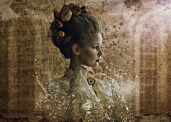 Vintage Gothic Portrait of Woman with Floral Updo