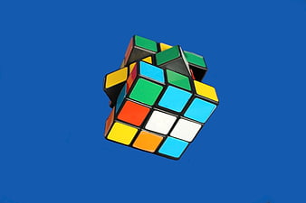 Colorful Rubik's Cube on Blue Background