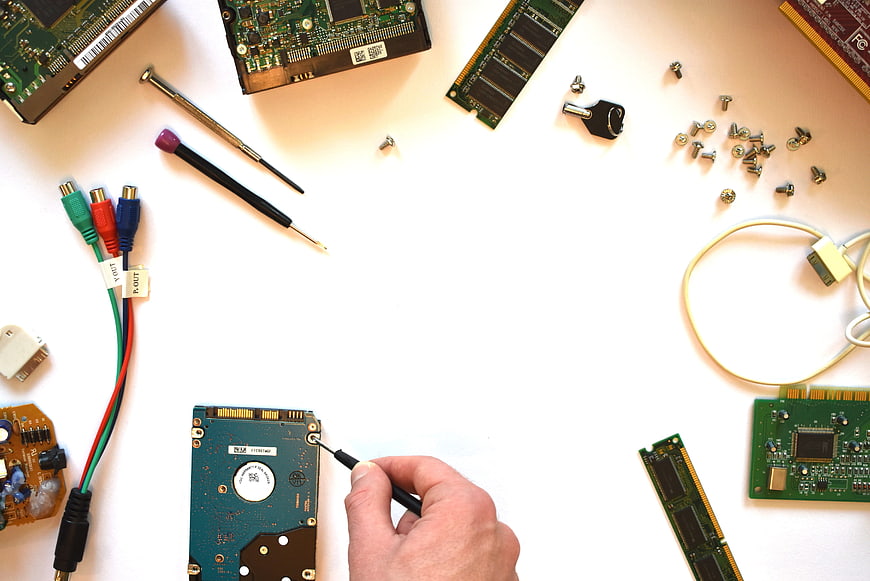 Computer Hardware Repair Flat Lay With Technician Hand