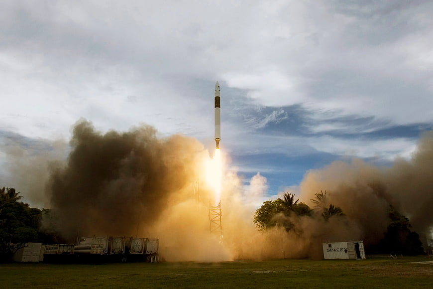 Rocket Launch Liftoff with Smoke and Fire