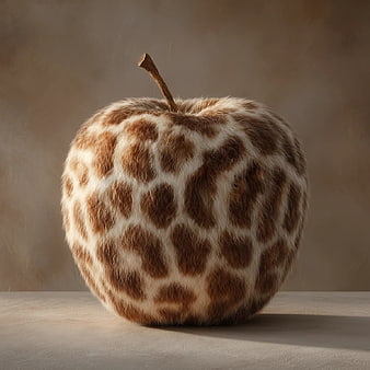 Furry Giraffe Pattern Apple on Neutral Background