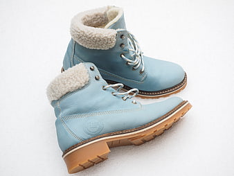 Light Blue Leather Winter Boots With Faux Fur Lining