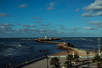 Coastal fortress and breakwater on a sunny day