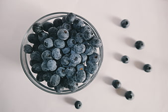 Top View of Fresh Blueberries in Glass Bowl
