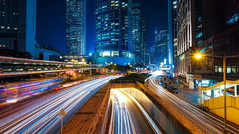 Long Exposure Hong Kong Night Traffic with Skyscrapers