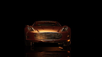 Front View of Red Luxury Sports Car in Dark Studio