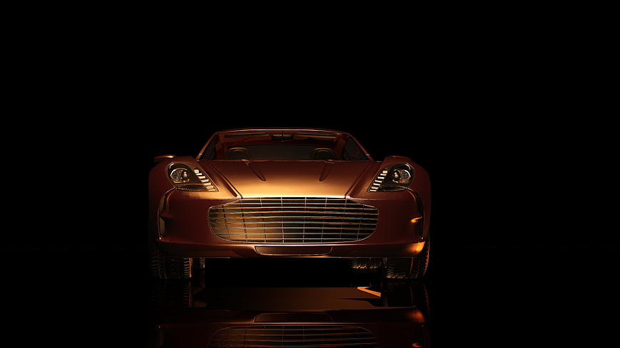 Front View of Red Luxury Sports Car in Dark Studio