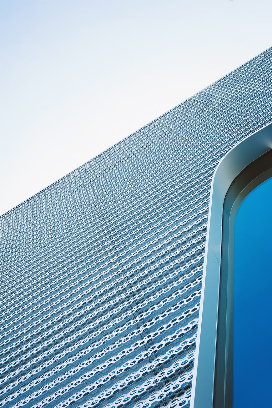 Modern Blue Perforated Metal Facade Architecture Detail