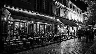 Nighttime Parisian Street Cafe Scene With Patrons