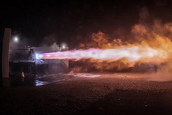 Rocket Engine Test Fire Plume at Night