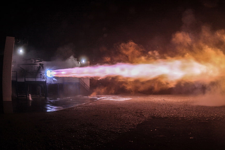 Rocket Engine Test Fire Plume at Night