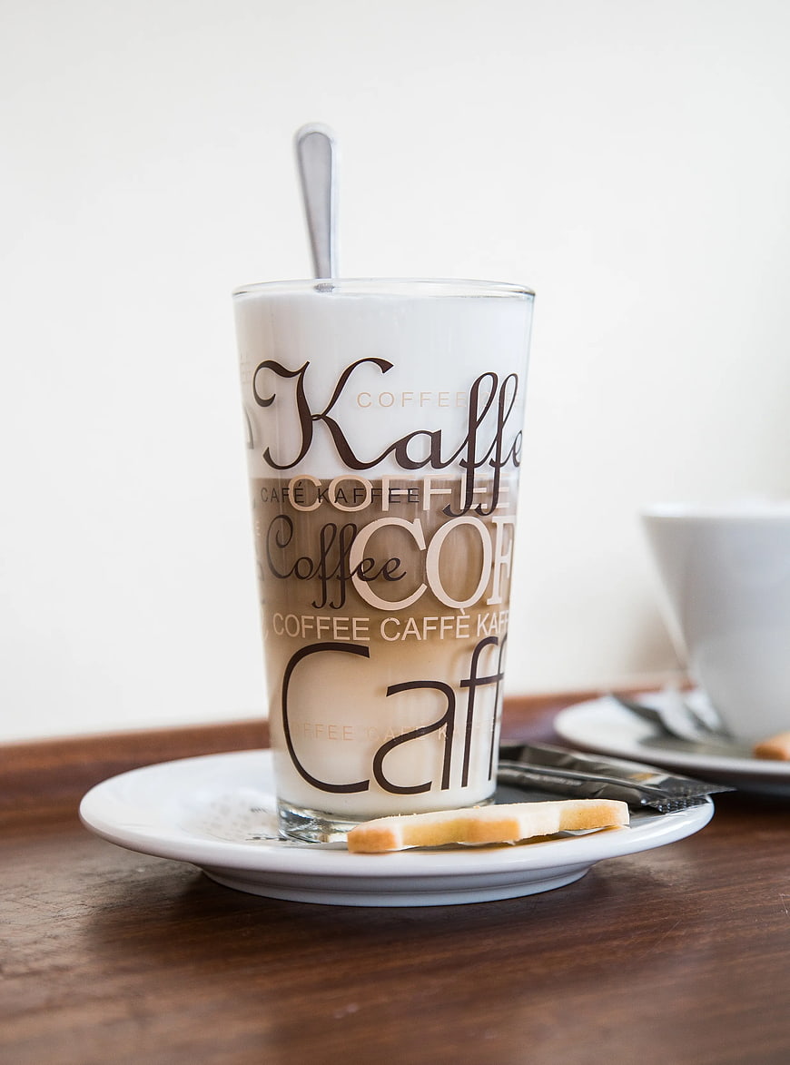 Iced Latte in Typography Glass with Biscuit