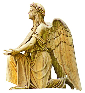Golden Kneeling Angel Statue with Wings