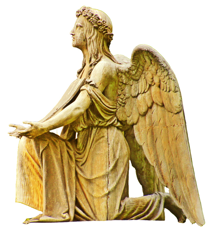 Golden Kneeling Angel Statue with Wings