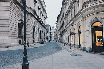 Empty Cobblestone Street in Historic European City Center