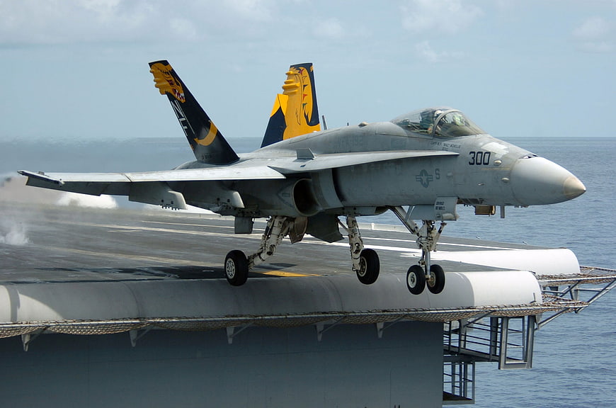 FA-18C Hornet Fighter Jet Taking Off from Aircraft Carrier