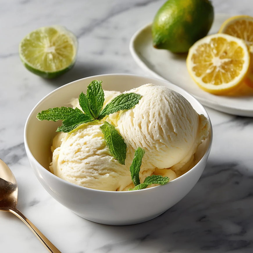 Creamy Lime Ice Cream with Mint and Citrus on Marble