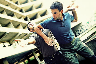 Two Men Practicing Krav Maga Self Defense Move