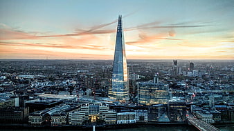 Aerial View of The Shard in London at Sunset