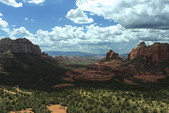 Sedona Red Rock Formations and Green Valley Landscape