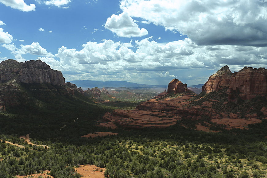 Sedona Red Rock Formations and Green Valley Landscape
