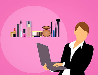 Businesswoman with laptop and cosmetics illustration