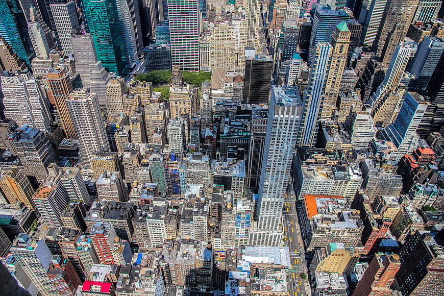 Aerial View of Dense Urban Skyscrapers and City Architecture