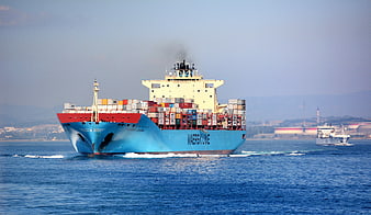 Maersk Line Container Ship Sailing On Blue Ocean Water