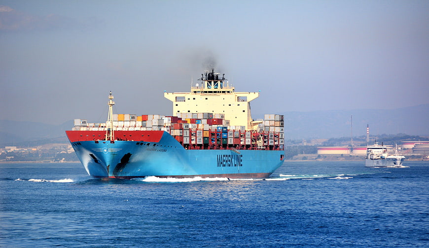 Maersk Line Container Ship Sailing On Blue Ocean Water