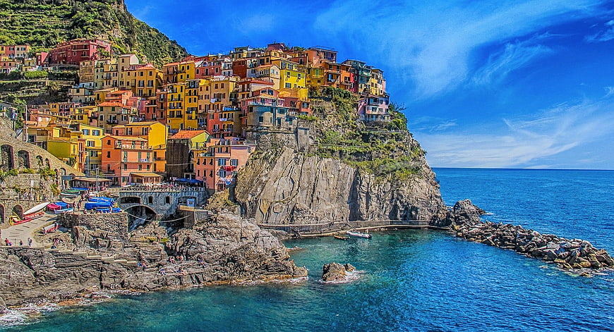 Colorful houses on cliffside in Cinque Terre, Italy