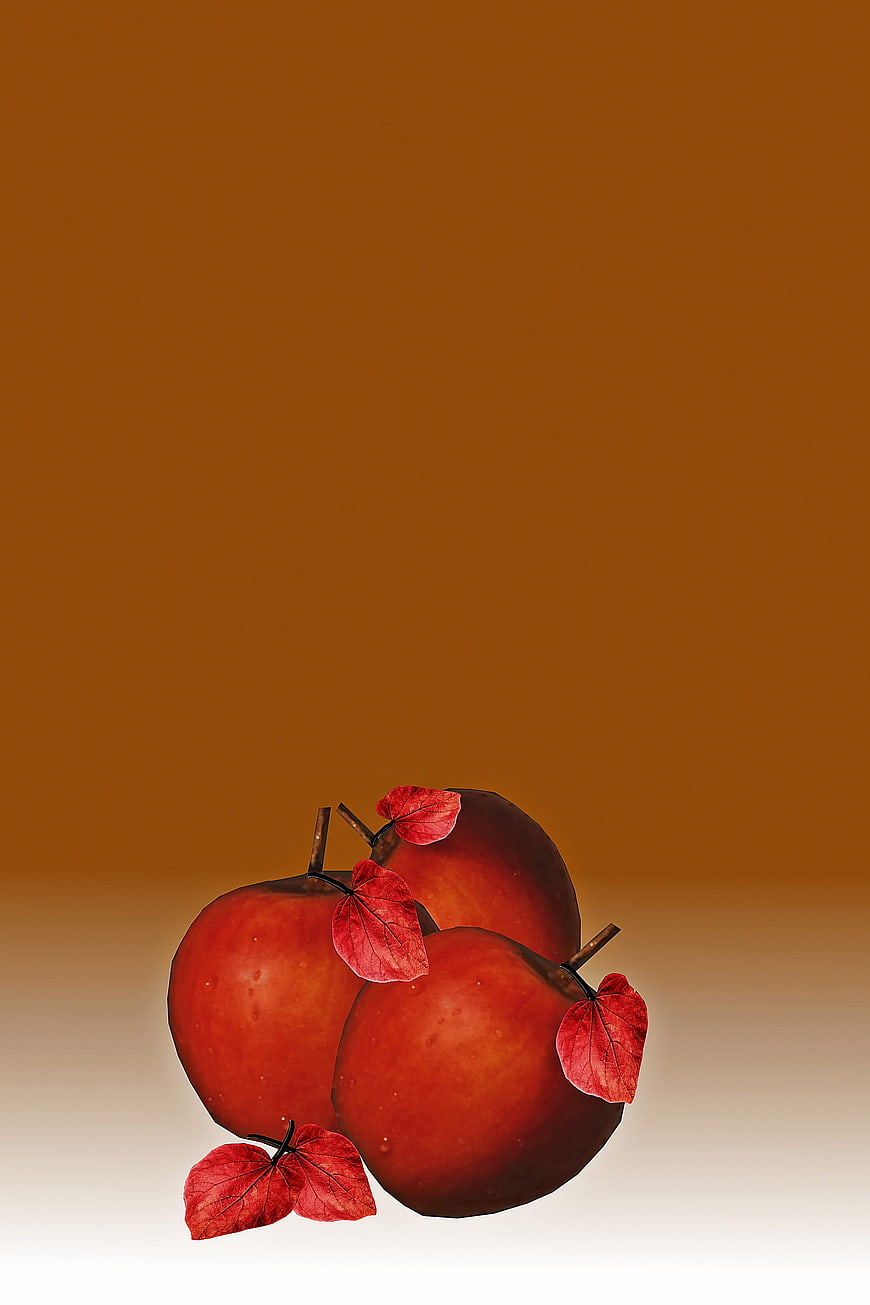 Red Apples with Leaves on Brown Gradient Background