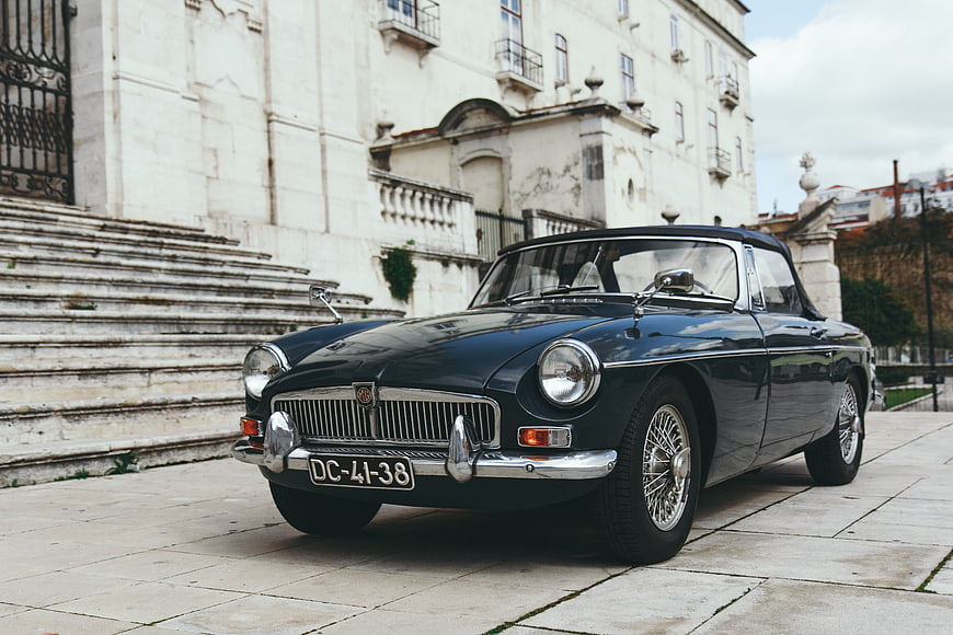 Classic Dark Blue MG MGB Convertible Parked in Lisbon