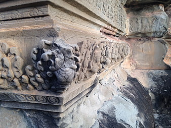 Close-up of ancient stone temple relief carvings
