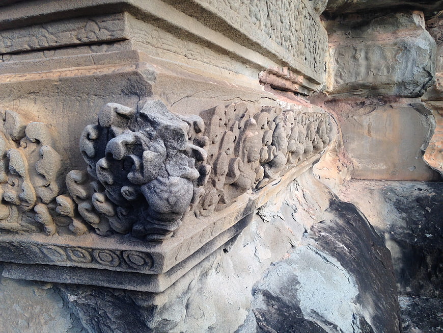 Close-up of ancient stone temple relief carvings