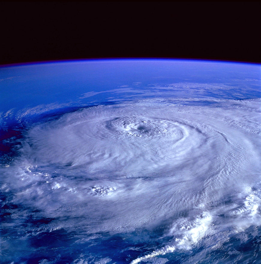 Satellite view of a massive hurricane swirling over the ocean