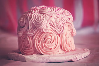 Pink Rose Frosted Cake with Sprinkles
